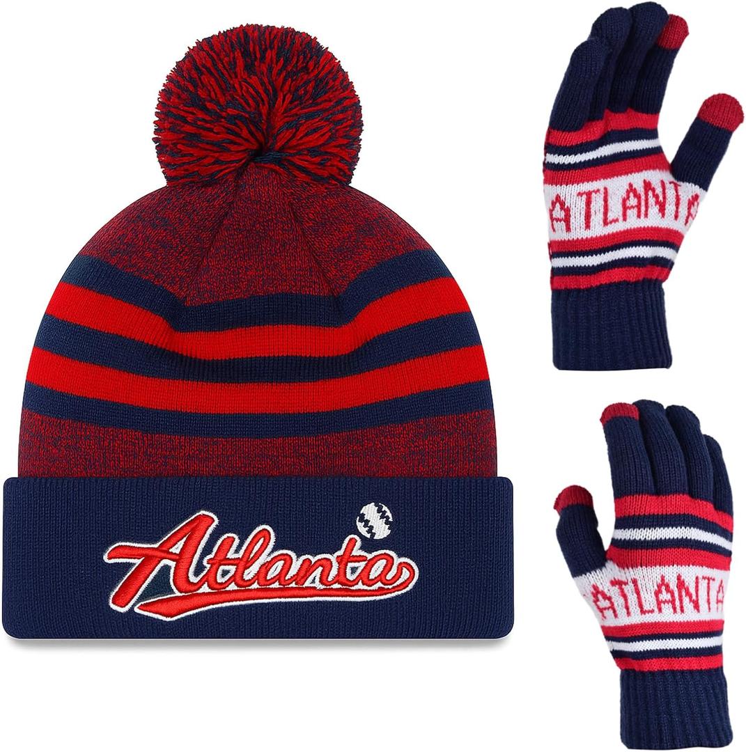 Vintage Classic Skull Cap 3D Embroidery Beanie Cuffed Winter Hat Knit with Touch Screen Gloves Gifts for Fans