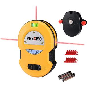 PREXISO Multi Surface Laser Level LED Light Vial, 30Ft Horizontal & Vertical Line Laser with Wall Mount Base, 2 Pins, 10 Sticker, 2 AA Batteries for Hanging Frames & Picture, Construction Wall Writing