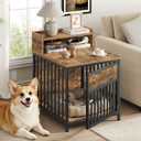YATINEY Dog Crate Furniture, Wooden Dog Kennel with Storage, Indoor Pet Crate End Table, Two-Tier Small Dogs House, Chew-Proof, for Living Room, Bedroom, Black and Rustic Brown DC01BR