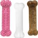 Nylabone Puppy Chew Toys & Natural Treat Triple Pack, Teething Enrichment Toys, Chicken & Bacon Flavor, Small Dogs - Up to 25 lbs (3 Pack) (Pink)
