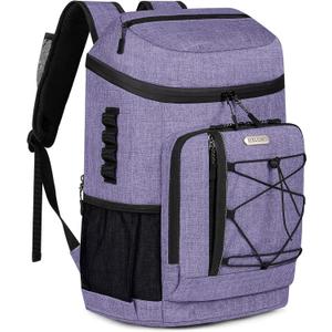 Backpack Coolers Insulated Leak Proof 30 Cans, Soft Sided Insulated Cooler Bags Ice Chest Backpack for Beach Travel Camping, with Reusable Ice Packs (Purple)