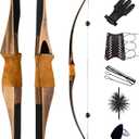 Deerseeker Outdoor Archery 64" Traditional Bow Set Hunting Longbow Reflex Deflex One-Piece Long Bow Laminated Bamboo Core Limbs Right Hand/Left Hand for Adults Bow Shooting (70lb, Black)