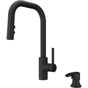 Pfister Zanna Kitchen Faucet with Pull Down Sprayer and Soap Dispenser, Single Handle, High Arc, Matte Black Finish, F5297ZNRB