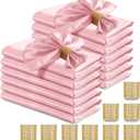 RUDONG M 100 Pcs Light Pink Satin Napkins and Napkin Rings Set, 17 x 17 Inch Square Cloth Napkins Set of 50, Silky Soft Table Napkins Bulk for Weddings, Banquet, Parties Dinner Decoration
