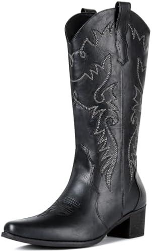IXU Cowboy Boots Women Pointy Toe Women's Mid Calf Western Cowgirl Boots Size 8