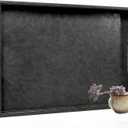 18 x 12 inches Leather Ottoman Serving Tray with Hole Handles, Rectangle Modern Service Tray for Living Room, Coffee Table, Bed, Tea, Food, Butler Countertop, Kitchen, Dinner, Picnic (Black)