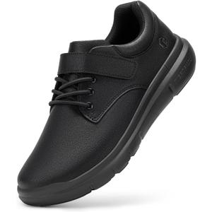 FitVille Diabetic Shoes for Men Wide Width, Leather Oxford Dress Shoes Extra Wide Walking Shoes Hook and Loop Orthopedic Sneakers for Edema and Swollen Feet, Size 11 (Jet Black)