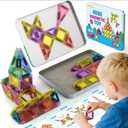 BAIJLE 46PCS Mini Magnetic Tiles, for Kids, Portable Magnetic Toys Travel Set with Iron Case for Kids Ages 4-8,Creativity Boosting Building Toys Set,Toddler Puzzle for Boys and Girls Ages 3+