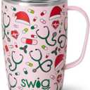 Swig Life 18oz Travel Mug, Insulated Tumbler with Handle and Lid, Travel Coffee Mug, Cup Holder Friendly, Stainless Steel 18 oz Tumbler, Reusable Insulated with Lid (Santa's Scrubs)