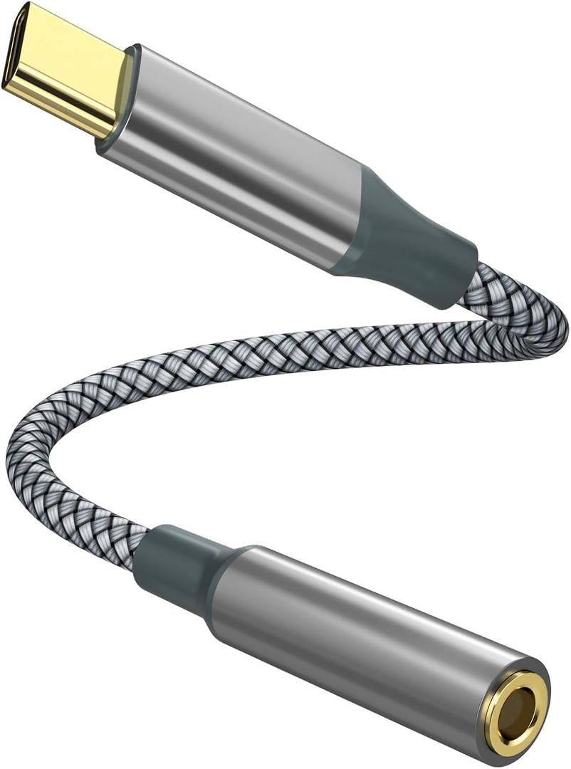 USB C to Aux Audio Dongle Cable Cord, Type C to 3.5mm Female Headphone Jack Adapter for iPhone 16 Pro Max/16 Pro, 15 Pro Max/15 Pro/15 Plus, Samsung Galaxy S23/S22/S21 Ultra, Pixel, iPad Pro, MacBook (Gray)