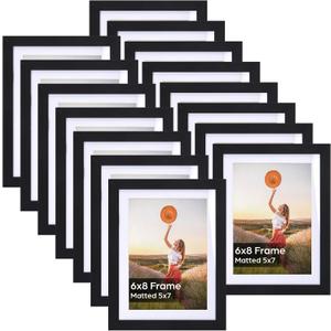 Lyeasw 5x7 Picture Frame Black Set of 15, Display Pictures 6x8 without Mat or 5x7 with Mat, Multi Photo Frames for Wall or Tabletop