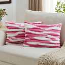 FUTEI Pack of 2 Faux Fur Plush Throw Pillow Covers 12x20 Inch Soft Tie Dye Striped Textured Farmhouse Decorative Pillowcase Modern Home Decor for Couch Bed Living Room, Blush White