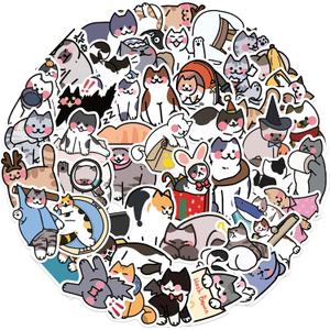Funny Cartoon Cat Stickers, 50PCS Cute Cats Sticker for Laptop Scrapbook, Water Bottles, Guitar, Suitcase Phone, Snowboard, Cat Sticker Waterproof Vinyl for Water Bottle (Black)