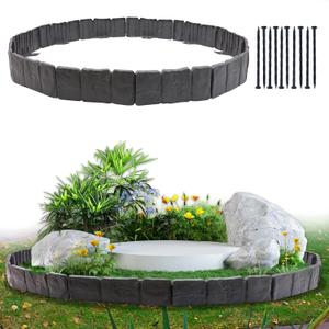 Garden Edging Border, 16FT Landscape Edging Borders for Flower Beds, Imitation Stone Effect Garden Lawn Border Faux Stone Landscape Edging and Plastic No Dig (20Pcs, Grey)