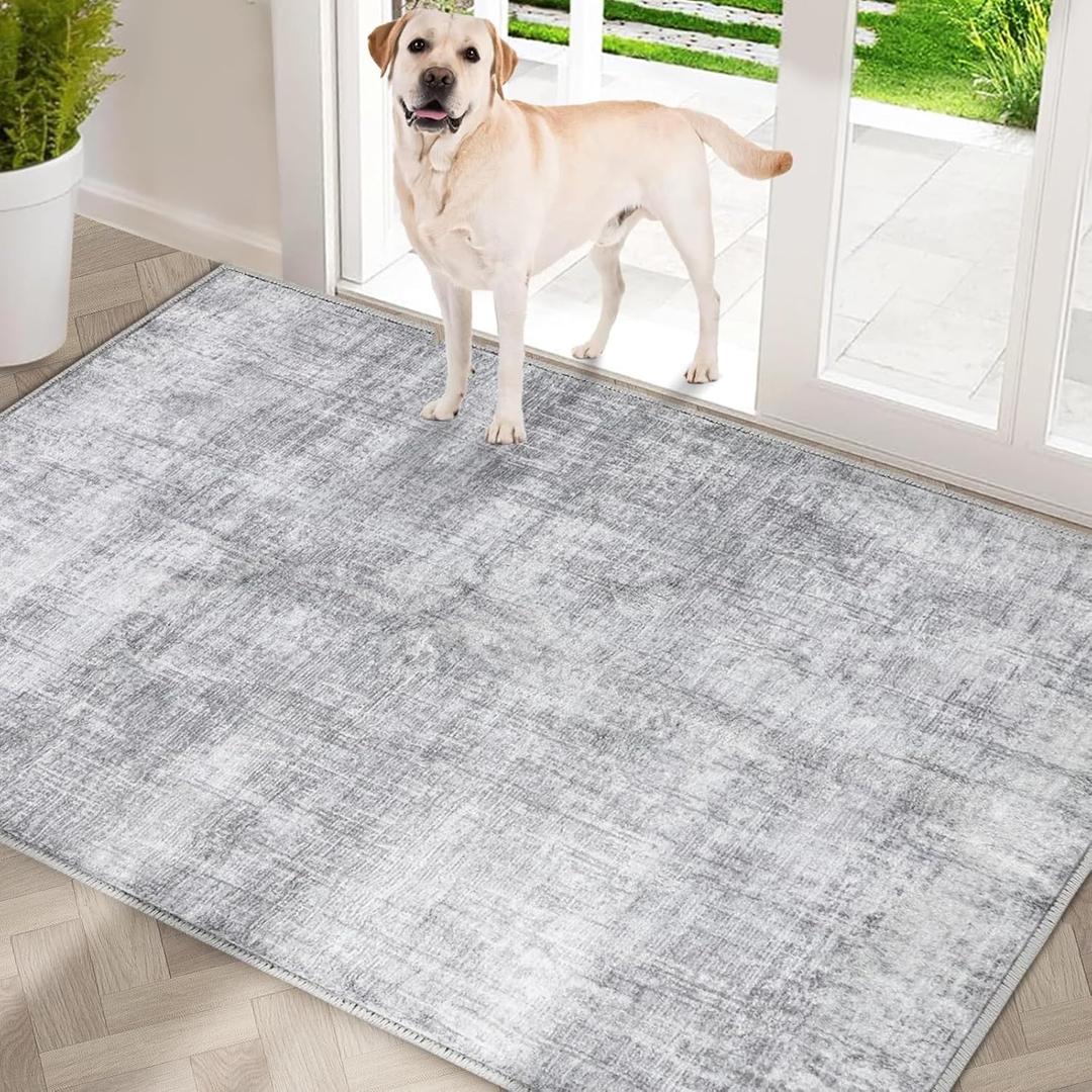 COMSLE Door Mat, Front Door Mat Indoor for Entrance Faux Wool Absorbent Non Slip Modern Throw Rug for Entryway Hallway Muddy Paws - Pet Friendly, 32x48 Inches, Grey Machine Washable (32"x48", Minimalist Gray)