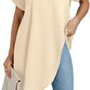 LYANER Women's Casual Mock Neck Short Sleeve Irregular Hem Loose Blouse Long Shirt Top (Beige, XXL)