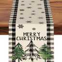 Merry Christmas Tree Dining Table Runner, Xmas Black White Buffalo Plaid Farmhouse Burlap Kitchen Decoration, Winter Holiday Snowflake Indoor Outdoor Home Decor Party Supply 13 x 72 Inches