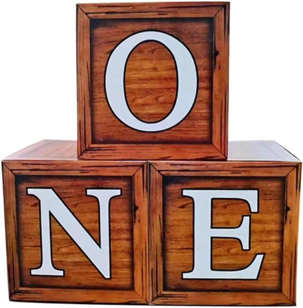 One Boxes for 1st Birthday Wood Grain, One Balloon Box, Baby Girl 1 Year Old Gifts, 1st Birthday Party Supplies Boy, 1 Year Anniversary Decorations Photoshoot Props Backdrop. (Wood Grain)