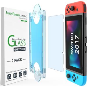 AmFilm AutoAlignment OneTouch for Nintendo Switch 6.2" 2017 Screen Protector, Tempered Glass, 30 seconds Installation, Bubble Free, AntiScratch, Touch Sensitive, UltraClear [2 Pack]
