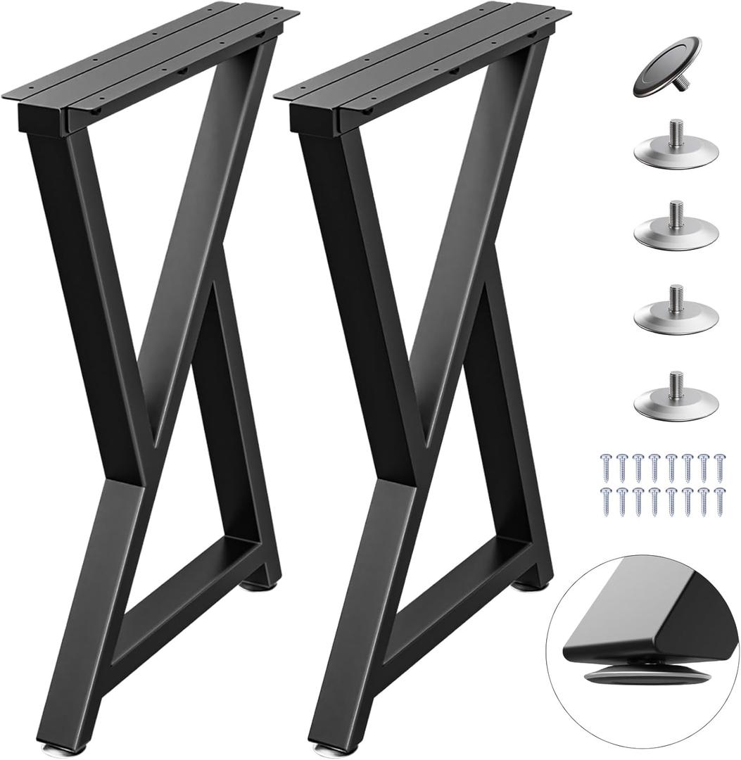 Metal Table Legs Heavy Duty, 28H x 18W, Metal Furniture Legs for Dining Desk Bench and Coffee Table, Industrial Black DIY Iron Bench Legs, Set of 2 (Z Shape)