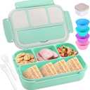Bento Box Adult Lunch Box, Lunch Containers for Kids Girls Boys with 4 Compartments, Lunchable Food Container with Utensils, Sauce Jar, Muffin Liners, 40 Oz/5 Cup, Seafoam Green (1200ML)