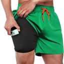 BRISIRA Mens Swim Trunks Swim Shorts Quick Dry 5 inch Inseam Beach Shorts with Compression Liner and Zipper Pocket (36, Green)