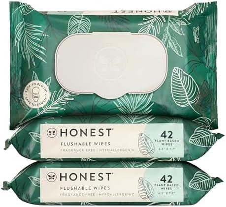The Honest Company Flushable Wipes for Sensitive Skin | Fragrance Free, Hypoallergenic, 99% Water, Safe to Flush | pH Balanced Feminine Wipes | Tropical Leaves, 126 Count