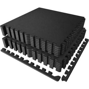 PRAISUN 0.56" Rubber Top Gym Flooring, Heavy Duty Interlocking Gym Mats for Home Gym, Non-Slip Workout Mat, 24 x 24in Large Gym Floor Mat, Protect Floors from Weights & Equipment, 48 Sq Ft, Pure Black