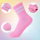 Tarpop 2 Pairs Neon Striped Crew Tube Socks Men Women's Ankle Athletic Short Socks(Pink, Blue Color) 13-16 Year