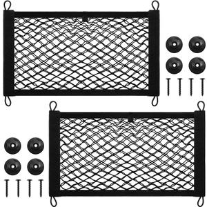 Frienda 2 Pieces Stretchable Small Cargo Net Pocket Storage Mesh Net Elastic Automotive Storage Pouch with 8 Pieces Mounting Screws and Hooks for Truck Car SUV Boats(17.7 x 9.8 Inches)