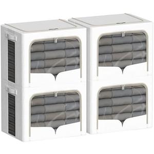 4 Pack Clothes Storage Bins with Metal Frame Clothing Storage Bins with Lid Linen Fabric Storage Box With Clear Window＆ Zippers＆ Durable Handles (Extra Large- 80L, Count, 4)
