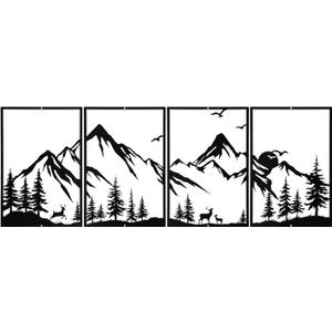 Sanwarm 4 Pieces Metal Modern Wall Decor, Black Wall Art Decors Mountain Iron Art Sculpture Nature Forest Minimalist Hanging Decoration for Home Bathroom Living Room Bedroom Garden Office