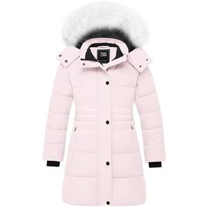 ZSHOW Girls' Winter Coat Long Hooded Parka Soft Fleece Puffer Jacket with Removable Hood 14-16, Pink