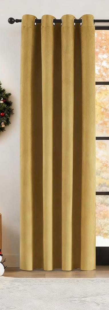 Randall Yellow Leather Blackout & Silence Thermal Insulated Curtains in Ultra Soft Faux Suede 95% Blackout & Noise Reducing for Bedroom/Living Room  Grommet Blackout Curtain, 52 W x 84 L Inch