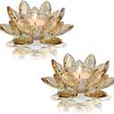 Crystal Lotus Flower Tealight Candle Holders/Glass Tea Light Candlestick Decor Decoration for Christmas Home Wedding Party (1, Gold 2pcs)