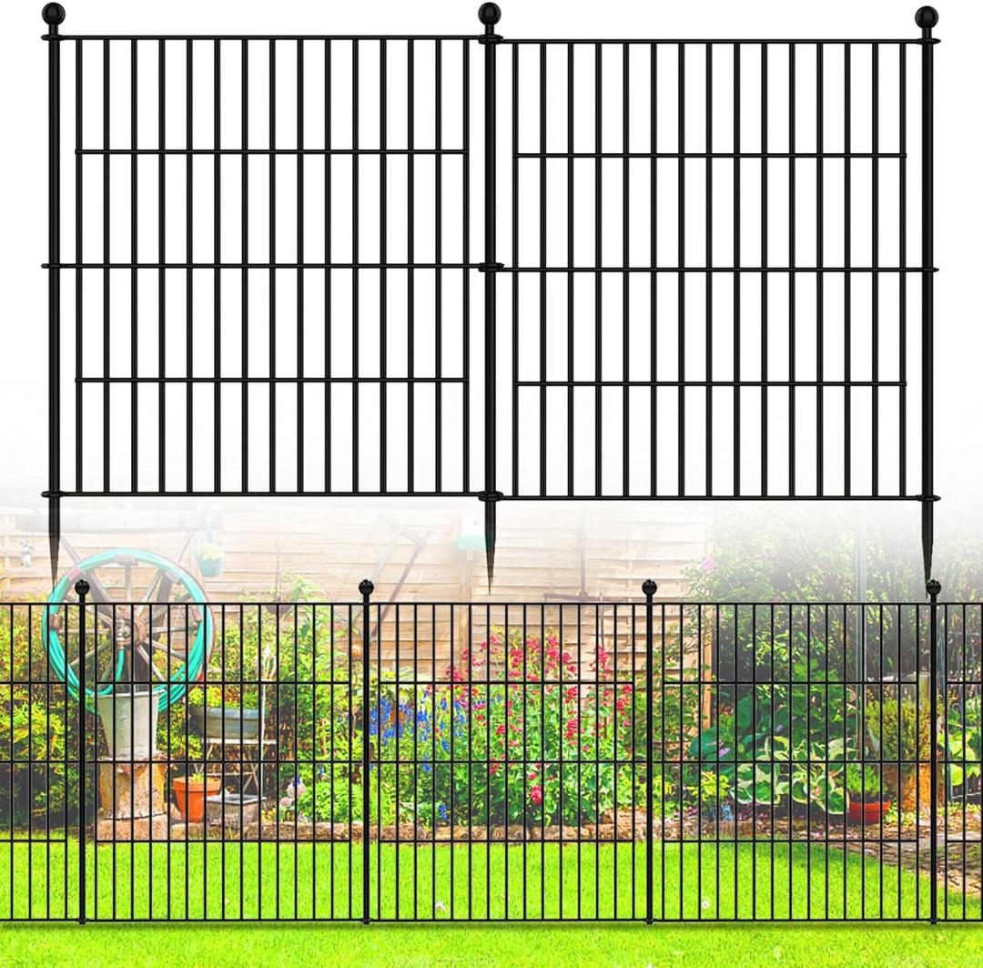 Outdoor Garden Fence,10 Panels 32in(H) x23.6ft(L) No Dig Decorative Fence, Rustproof Animal Barrier Fence,Metal Wire Tall G Arden Fe nce for Dog, Rabbits, and Patio Outdoor Yard