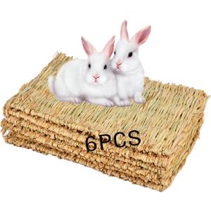 Rabbit Grass Mat,Grass Mats for Rabbits Bunny Natural Straw Woven Bed Small Animal Hay Matt Sleeping, Chewing, Nesting and Toys for Guinea Pig Hamster and Rat Bed Mat (6 Pcs)