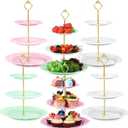 6 Sets Tea Party Decorations of 3 Tier Plastic Cupcake Stand Dessert Plates Cake Fruit Candy Display Tower for Wedding Birthday Baby Shower Tea Party Decorations (Round)