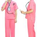 BOMLY Doctor Costume for Kids 7Pcs Toddler Nurse Scrubs Set With Halloween Dress Up Costumes for Boys and Girls Ages 3-11