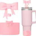 Bow Silicone Protective for Stanley Boot for 20/30/40Oz, 2 Pack for Stanley Cup Accessories Compatible 12-24Oz for Hydroflask Boot and More (Pink Set)