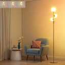 Fiqevs Upgrade Dimmable Floor Lamp, 3 Globe Mid Century Floor Lamps for Living Room with Frosted Glass Shade and 3 LED Bulbs, Vintage Modern Gold Standing Lamp for Bedrooms, Office - Antique Brass