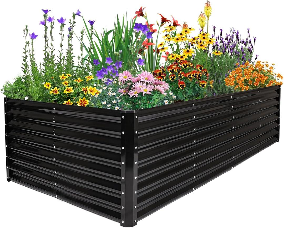 JERIA 842ft Galvanized Raised Outdoor Metal Raised Garden Bed, Rectangular Deep Root Planter Box for Vegetables, Flowers, Herbs (Black)