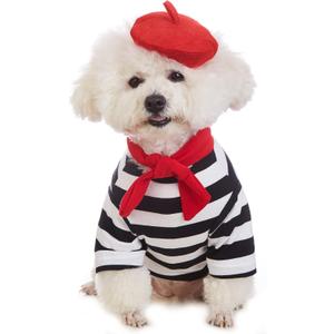 Artist Dog Costume with Funny Hat Painter Pet Clothes for Small Dog Shirts Puppy Summer T-Shirt (XS) Black
