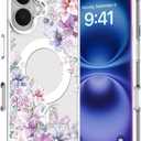 for iPhone 16 Magsafe Case, Slim Floral Shockproof Protective Hard PC+TPU Cute Bumper Flower Cover Women Magnetic case