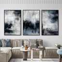 Large Framed Abstract Wall Art - Natural Framed Rustic Blue Canvas Pictures for Living Room Modern Canvas Prints for Bedroom Black Float Frame Art for Home Office Kitchen Decor 16" X 24" X 3pcs