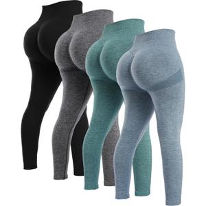 NORMOV 2 Piece Butt Lifting Workout Leggings for Women, Seamless Gym Scrunch Booty Lifting Sets (Medium, 4packs(black+blue+grey+forest Green))