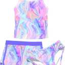 uideazone Girls 3 Piece Bathing Suit Summer UPF 50+ Racerback Swimsuit with Shorts Beach Tankini Sets 8-16 Years (A2-marbling)