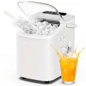 DUMOS Ice Maker Countertop, Ice Machine with Portable Handle, Basket and Scoop, 26lbs Daily, 9 Bullet Cubes in 6~8 Mins, Auto-Cleaning for Home, Kitchen, Office, Outdoors, RV Camping
