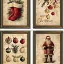 2 x Wheatwin Vintage Christmas Wall Art Decor, Merry Christmas Santa Claus Bathroom Wall Decor Posters Prints Set of 4, Christmas Wall Decor Gifts for Winter Holiday Living Room Bedroom Kitchen, 8x10 (Unframed)