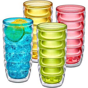 Amazing Abby - Arctic - 24-Ounce Insulated Plastic Tumblers (Set of 4), Double-Wall Plastic Drinking Glasses, Mixed-Color High-Balls, Reusable Cups, BPA-Free, Shatter-Proof, Dishwasher-Safe